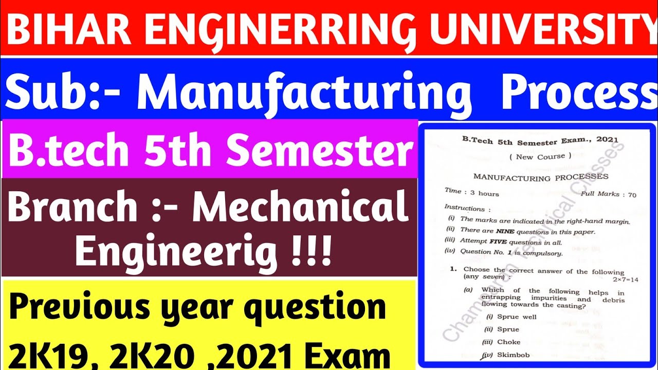 Manufacturing Process !! Previous Year Question !! B.tech 5th Sem ...