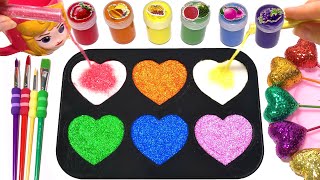 Oddly Satisfying Video l How To Make Glossy Glitter Hearts FROM Lollipop Fruits Candy Cutting ASMR