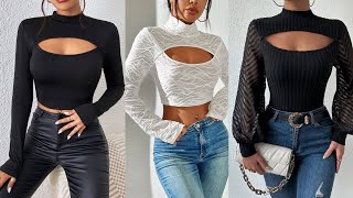 HOW TO MAKE A TURTLE-NECK CROP TOP WITH KEYHOLE NECKLINE CutOut Front Turtleneck Cutting \u0026 Stitching