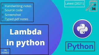 Lambda in python | in Hindi | python full course for beginners[2021] |#36
