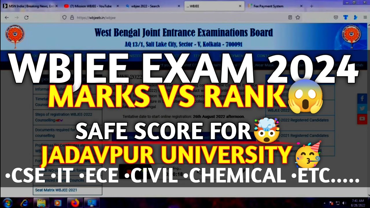 WBJEE 2024🔥 JADAVPUR UNIVERSITY🥳🎉MARKS VS RANK😱🤯 CSE IT ECE EE CIVIL ...