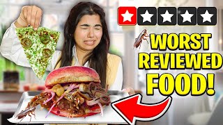 Eating only WORST REVIEWED Food for 24 Hours 🤮🪱🪰 | Zinda Cockroach🪳khane me 😭