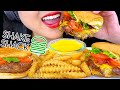 ASMR SHAKE SHACK BACON CHEESEBURGER & FRENCH FRIES in Cheese Sauce (Real Eating Sounds) NO TALKING