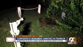 Sign placed where Confederate monument was removed in Franklin