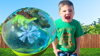 GIANT DINOSAUR ICE EGGS ! Caleb & Mommy Melting ICE Balloons! Dinosaurs for Kids Fun Activity