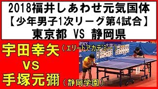 卓球 国体 2018 宇田幸矢(エリートアカデミー) vs 手塚元彌(静岡学園)【少年男子 1次リーグ】東京×静岡 第4試合