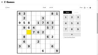 Solving NYT Hard Sudoku - No Notes | November 20, 2024