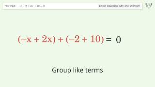 Linear equation with one unknown: Solve -x-2+2x+10=0 step-by-step solution