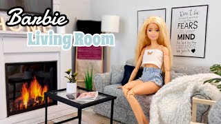 DIY Barbie Doll Living Room! Fireplace| TV| Coffee Table| Blanket Holder| Sofa| Chair| Working Lamp