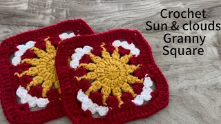 Crochet sun & clouds granny square….