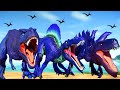 Blue Big Dinosaurs Fighting in Jurassic World Evolution - T-Rex vs Spinosaurus vs Zilladominus