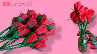 cara membuat bunga mawar dari kertas krep - paper flower - DIY - how to make a rose from paper crepe