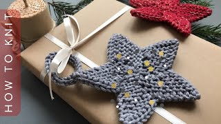 Звезда спицами✨ Как связать елочную игрушку спицами🎁How to work the star-shaped decoration