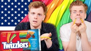 BRITISH TWINS TRY AMERICAN TWIZZLERS | NikiNSammy