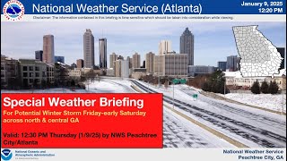 NWS Atlanta Special (Winter) Weather Briefing - 12:30PM Thursday (1/9/25)