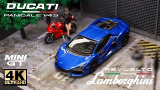 Mini GT 1:64 - Lamborghini Revuelto \u0026 Ducati Panigale V4 S l Cinema Shot 4K Die-cast