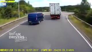 HGV crushes a van as it turns, and somehow the driver survives