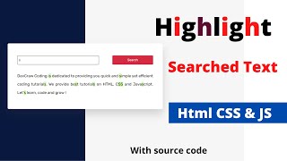 Highlight Searched Text With JavaScript | HTML, CSS & JS | highlight searched text 2022 | DevCraw
