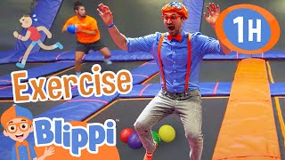 Blippi Plays Dodgeball on the Trampoline! Exercise Videos for Kids
