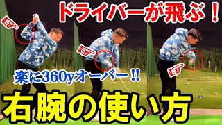 【右腕の力を生かせば飛ぶ】誰でも飛距離アップする腕の使い方！ひっくり返しと右肘リリースを作るドリル【WGSL】【Fujunプロ】【ベタ足】【前倒し】【飛距離アップ】【ドライバー】【フェースターン】