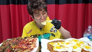 꽃돼지 짜파게티 파김치 계란후라이 반숙 꿀조합 밥도둑 한식먹방[korean food]mukbang Eating show 吃播