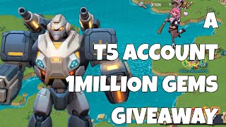 A T5 ACCOUNT \u0026 1MILLION GEMS GIVEAWAY! - BALLS DEEP * HUNTER SHOP GIVEAWAY! - Lords Mobile