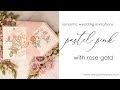 Rose gold and pink roses wedding invitations