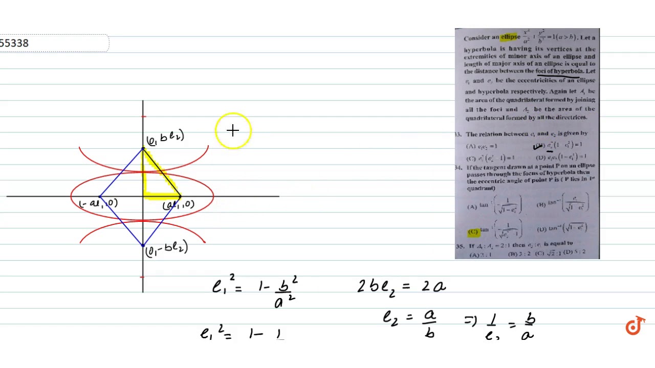 Consider An Ellipse ` X^2/a^2+y^2/b^2=1` Let A Hyperbola Is Having Its ...