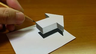 Very Easy!! How To Drawing 3D Floating Arrow - Anamorphic Illusion - 3D Trick Art on paper