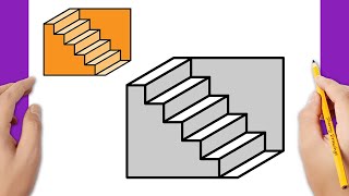 How To Draw Schroeder Stairs (Schröder's Stairs) | How To Draw 3D Stairs Optical Illusion