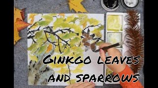 133 How to draw ginkgo leaves and sparrows  中国画 如何画银杏叶和麻雀