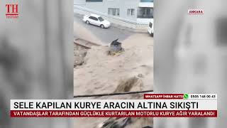 SELE KAPILAN KURYE ARACIN ALTINA SIKIŞTI