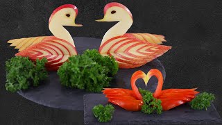 How to Make Carving Apple Swan and Tomato Swan