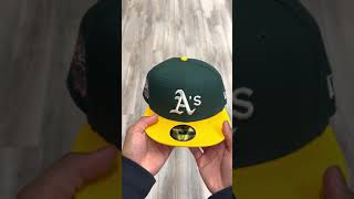 Oakland Athletics 1989 World Series BATTLE OF THE BAY New Era 59Fifty Fitted Hat Green Yellow Pink U