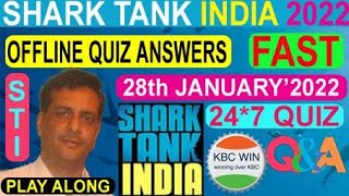 SHARK TANK INDIA 24*7 QUIZ ANSWERS 28 JANUARY 2022 | HOME SHARK PLAY ALONG | STI Offline Quiz l STI