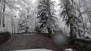 A beautiful Snowy day in Dardhe | Panoramic Road from Dardhe to Korce, Albania.