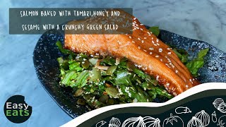 Baked Salmon with Tamari, Garlic and honey and crunchy green salad