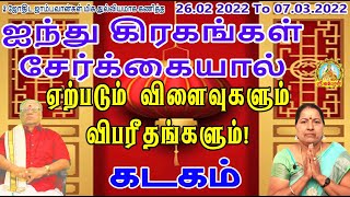 கடகம் ஐந்து கிரகங்கள் சேர்க்கையால் ஏற்படும் விளைவுகளும் விபரீதங்களும்/26.02 2022 To 07.03.2022!