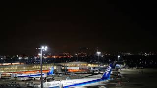 羽田空港第２ターミナル夜景 飛行機スカイツリーコラボ