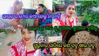 ଗୁରୁବାର ରାତିରେ କଣ ସବୁ ଖାଉ। ଭାଉଜ ର ମୋର କଥା ହେଲୁ କି ନାହିଁ।mamali ର ମୋର କୁଆଡେ ବୁଲିବାକୁ ଗଲୁ।