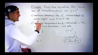 Create Quadratic Equation (Vertex Form) given Transformations