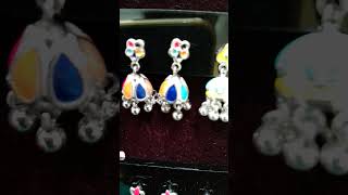 92.5 silver enamal jumka earrings/வெள்ளி ஜிமிக்கி கம்மல்