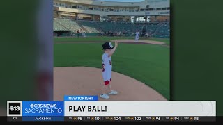 Julie Watts' son throws out 1st pitch at River Cats game