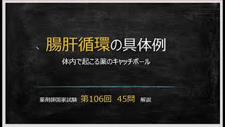 腸肝循環の具体例（薬剤師国家試験 第106回 45問）