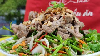 Gỏi Bò Trộn Rau Muống - Cách xử lý để rau muống xanh, giòn ngon thấm vị