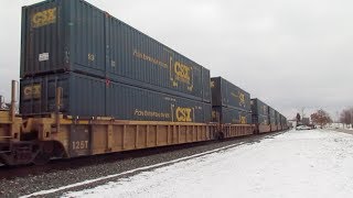 NS \u0026 CSX Stack Trains in Berea OH! Snow!