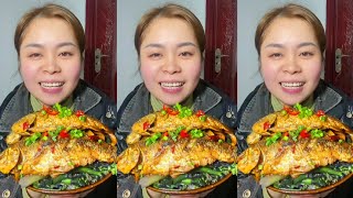 Yummy Spicy Food Mukbang 🐟 Eating Braised Big Fish With Green Vegetables #asmr #food #mukbang #eat