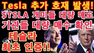 Tesla 추가 호재 발생! 테슬라 최초로 인증! / 연말 Tesla FSD 라이센싱 발표 나오나 / $TSLA 개미들 대량 매도, 기관들 대량 매수 확인! 정해진 앞으로의 방향