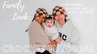 Super Easy Checkered Bucket Hat \u0026 Baby Bonnet Crochet Tutorial Last Minute Gift (Crochet With Aisha)