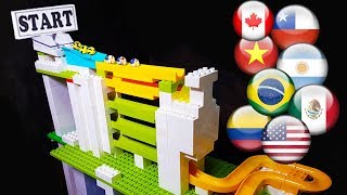 Marble race: Track course with funnels and halfpipes - championship with countries balls